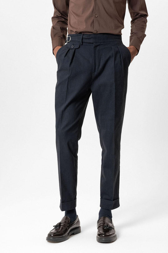 Navy High-Waisted Men's Trousers with Buckle Detail - Wessi Wessi - Discover Diversity Navy High-Waisted Men's Trousers with Buckle Detail - Wessi Wessi - Discover Diversity