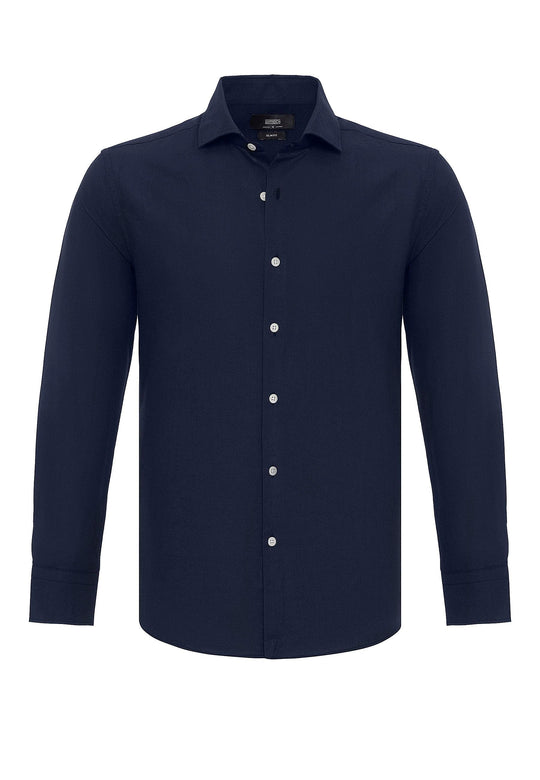 Navy Long-Sleeve Slim Fit Men's Shirt - Wessi