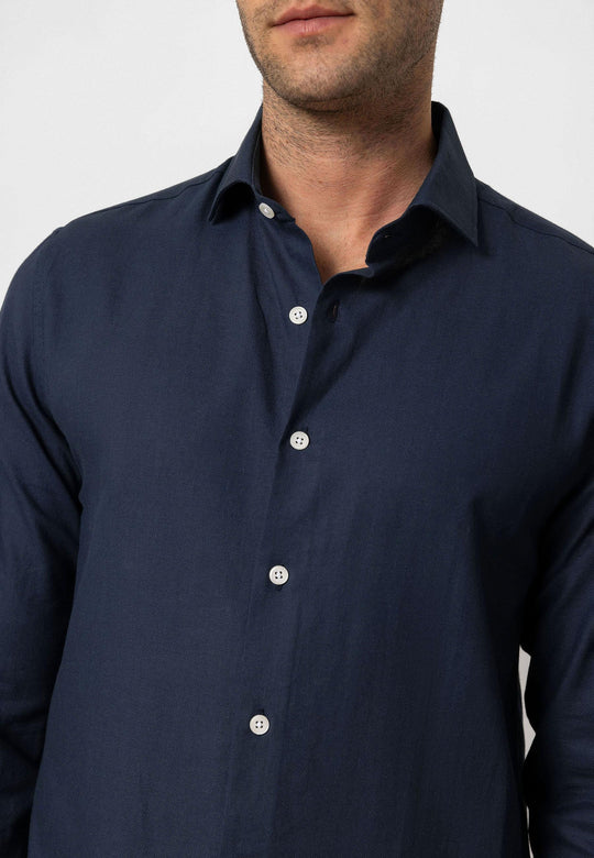 Navy Long-Sleeve Slim Fit Men's Shirt - Wessi