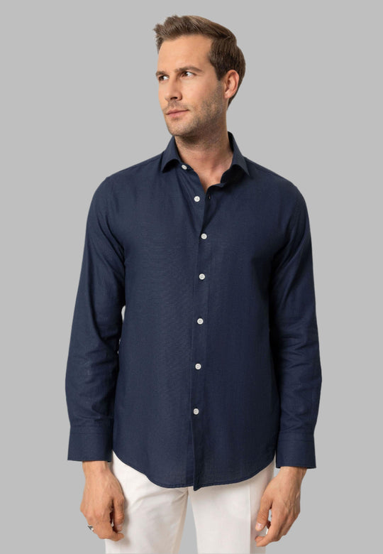 Navy Long-Sleeve Slim Fit Men's Shirt - Wessi