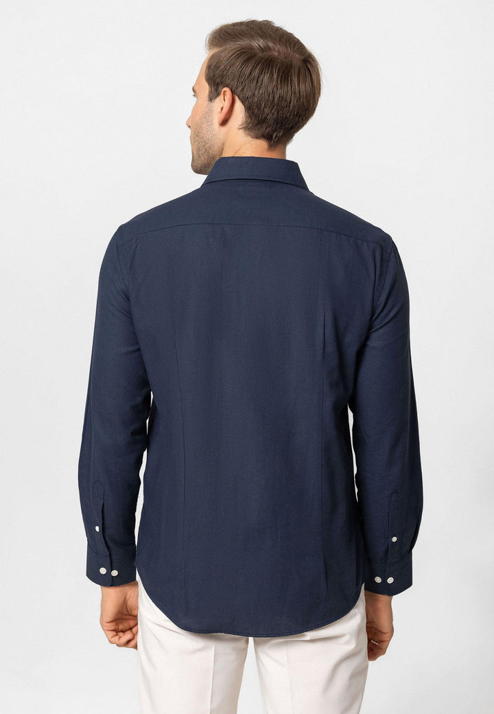 Темно-синий мужская рубашка с длинным рукавом Slim Fit - Wessi