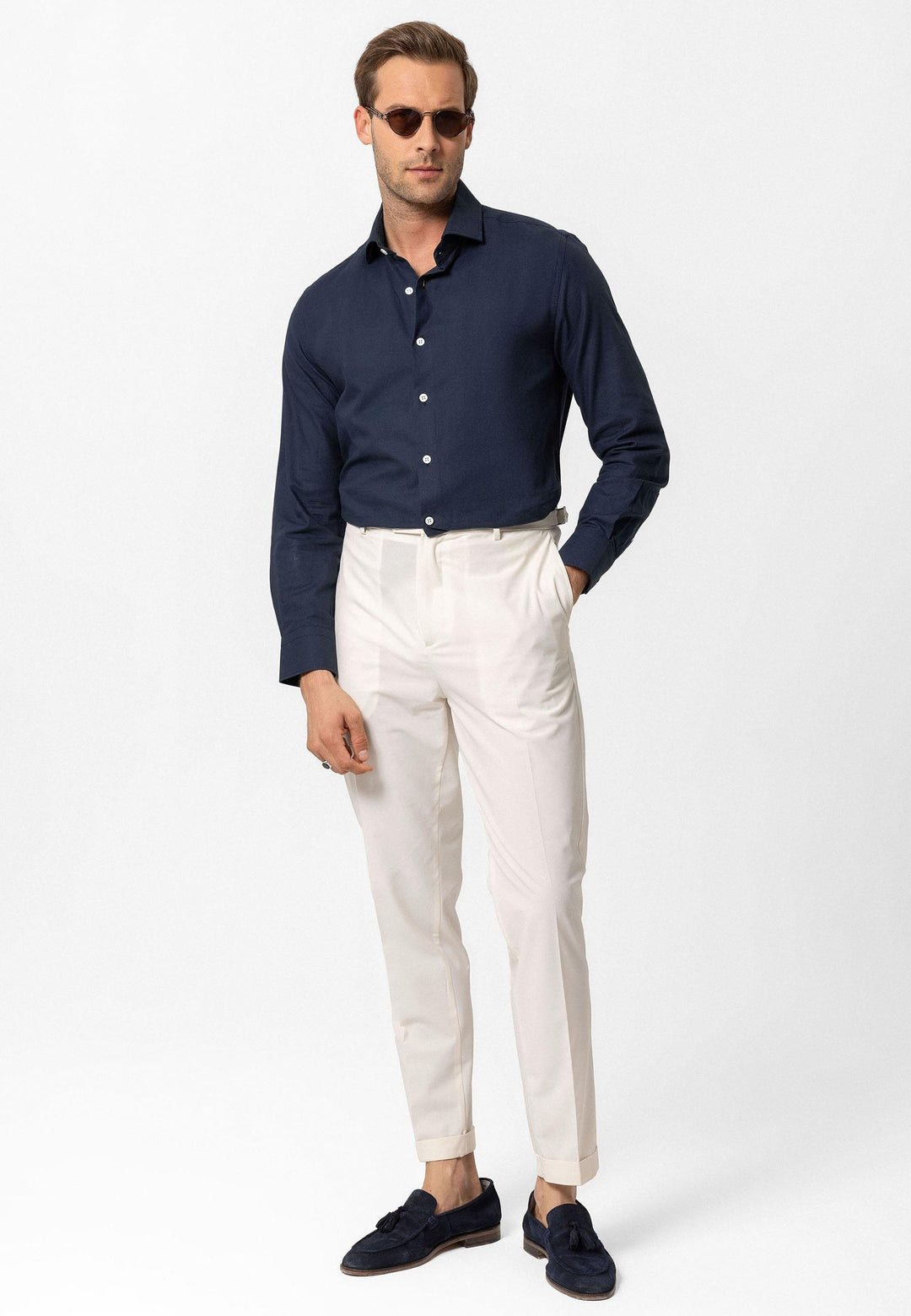 Темно-синий мужская рубашка с длинным рукавом Slim Fit - Wessi