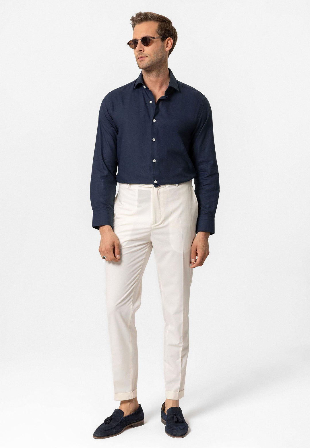 Темно-синий мужская рубашка с длинным рукавом Slim Fit - Wessi