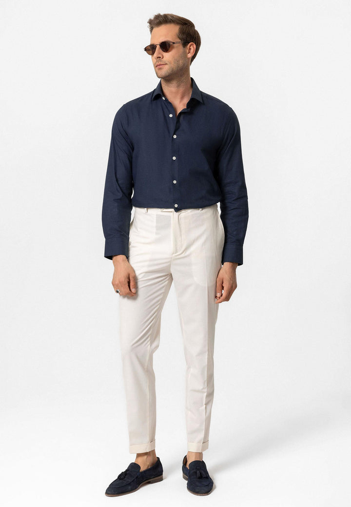 Темно-синий мужская рубашка с длинным рукавом Slim Fit - Wessi