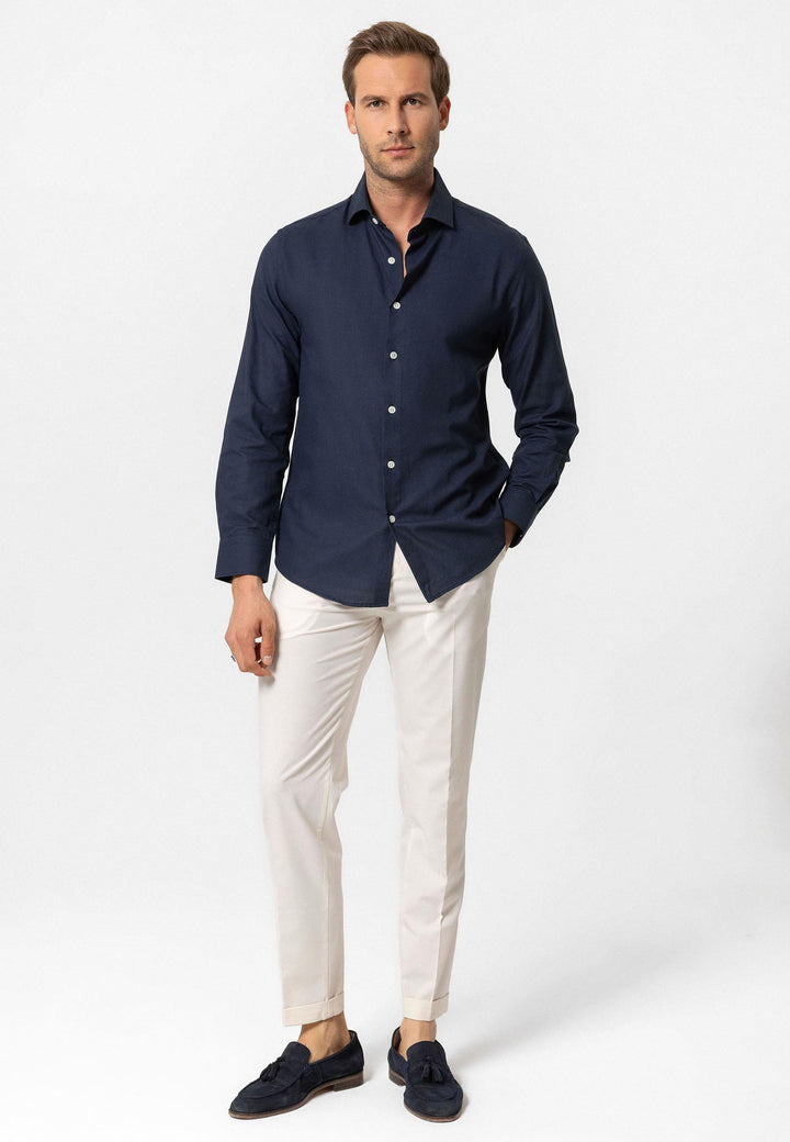 Темно-синий мужская рубашка с длинным рукавом Slim Fit - Wessi