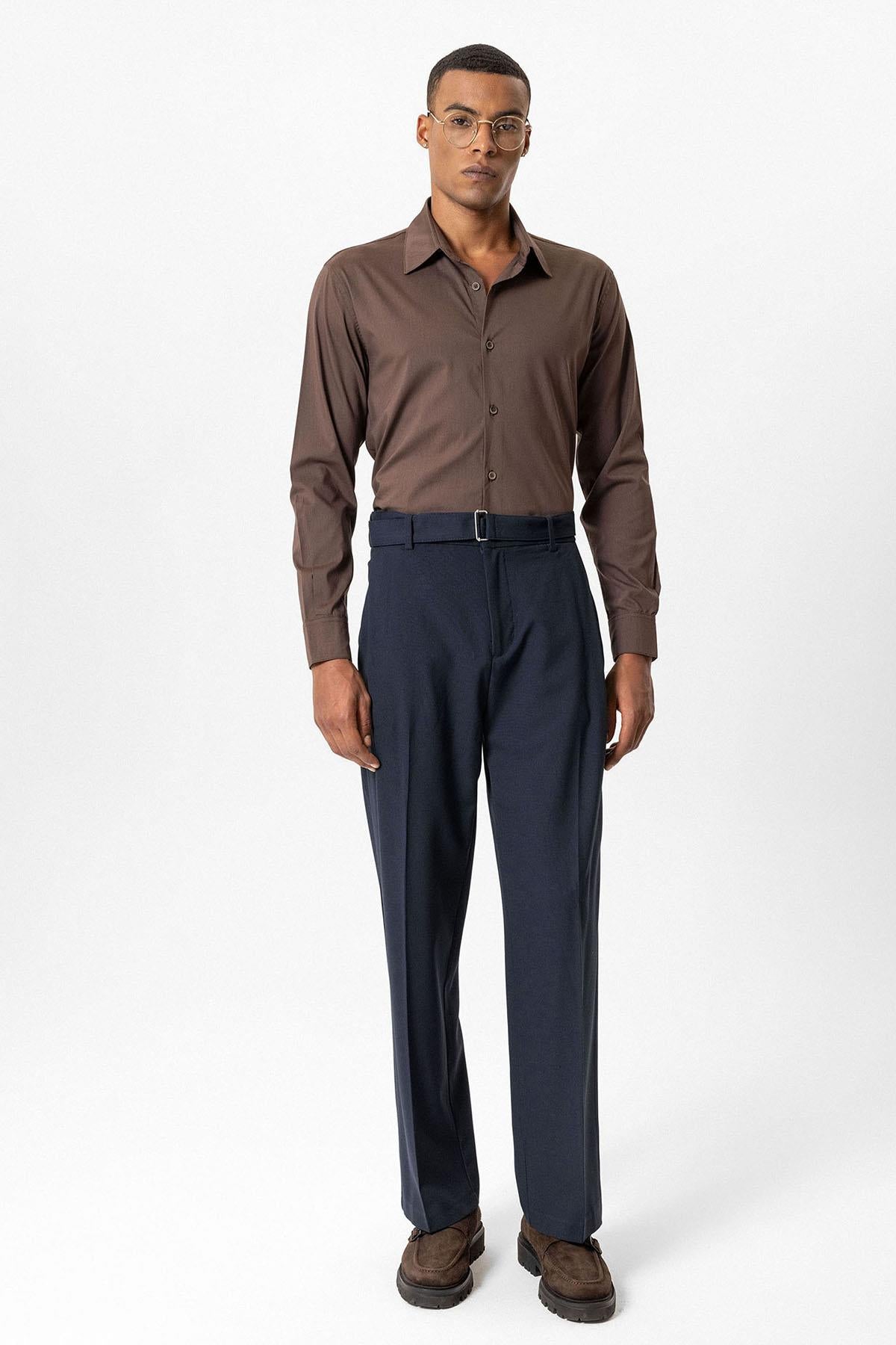 Navy high waisted trousers clearance