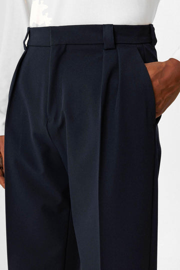 Pantalons baggy pour hommes à taille haute plissés et décontractés en Navy Blue - Wessi
