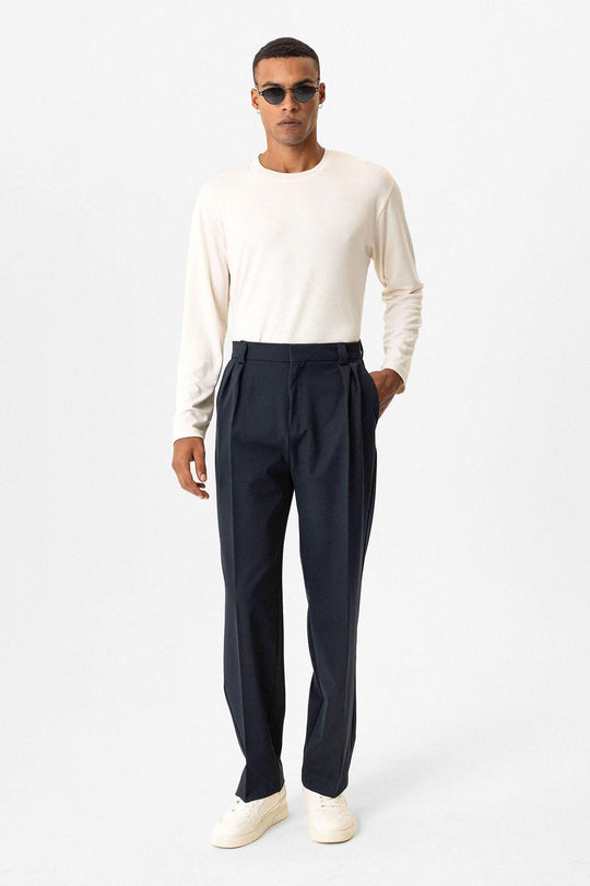 Pantalons baggy pour hommes à taille haute plissés et décontractés en Navy Blue - Wessi