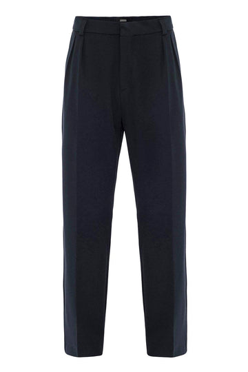 Pantalons baggy pour hommes à taille haute plissés et décontractés en Navy Blue - Wessi