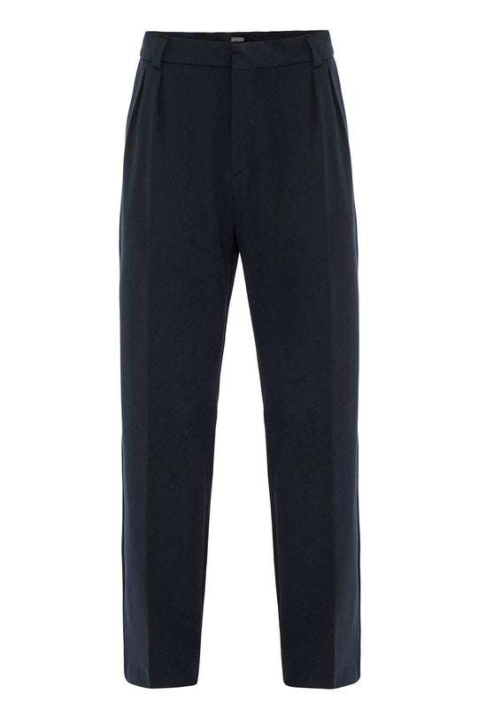 Pantalons baggy pour hommes à taille haute plissés et décontractés en Navy Blue - Wessi