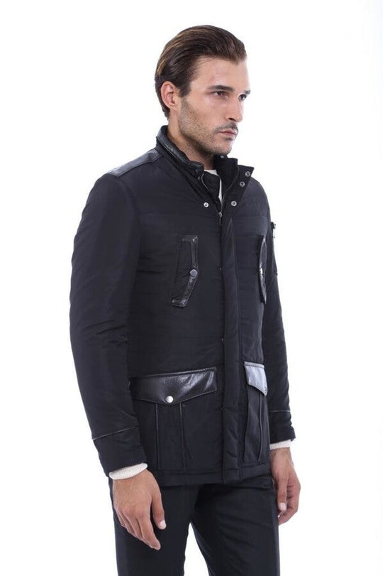 Chaqueta Acolchada Slim Fit Negra Modelada En Piel - Wessi