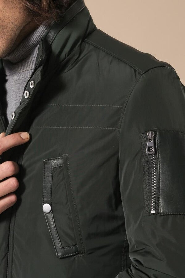 Veste matelassée coupe slim verte modelée en cuir - Wessi
