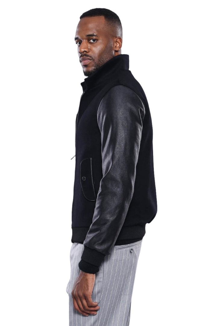 Cappotto cachet nero con maniche in pelle | Wess