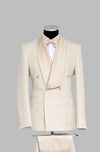 Smoking Homme Brocart Double Boutonnage Satin Revers Ivoire avec Noeud Papillon - Wessi