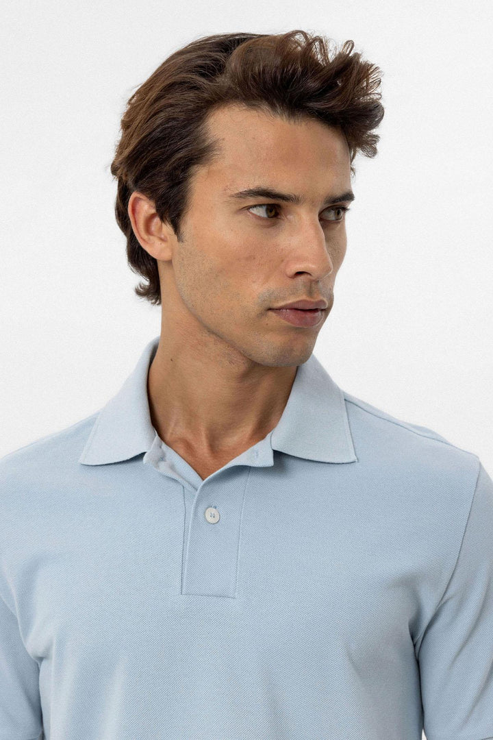 T-shirt col polo bleu pour homme - Wessi