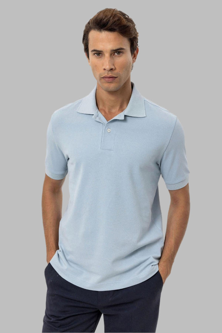 T-shirt col polo bleu pour homme - Wessi