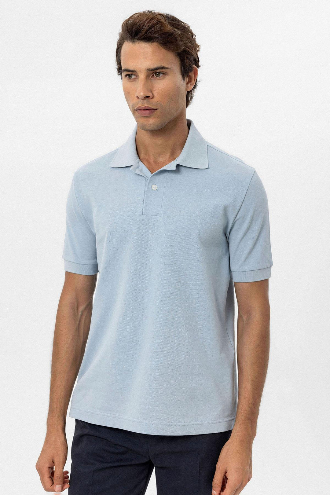 T-shirt col polo bleu pour homme - Wessi