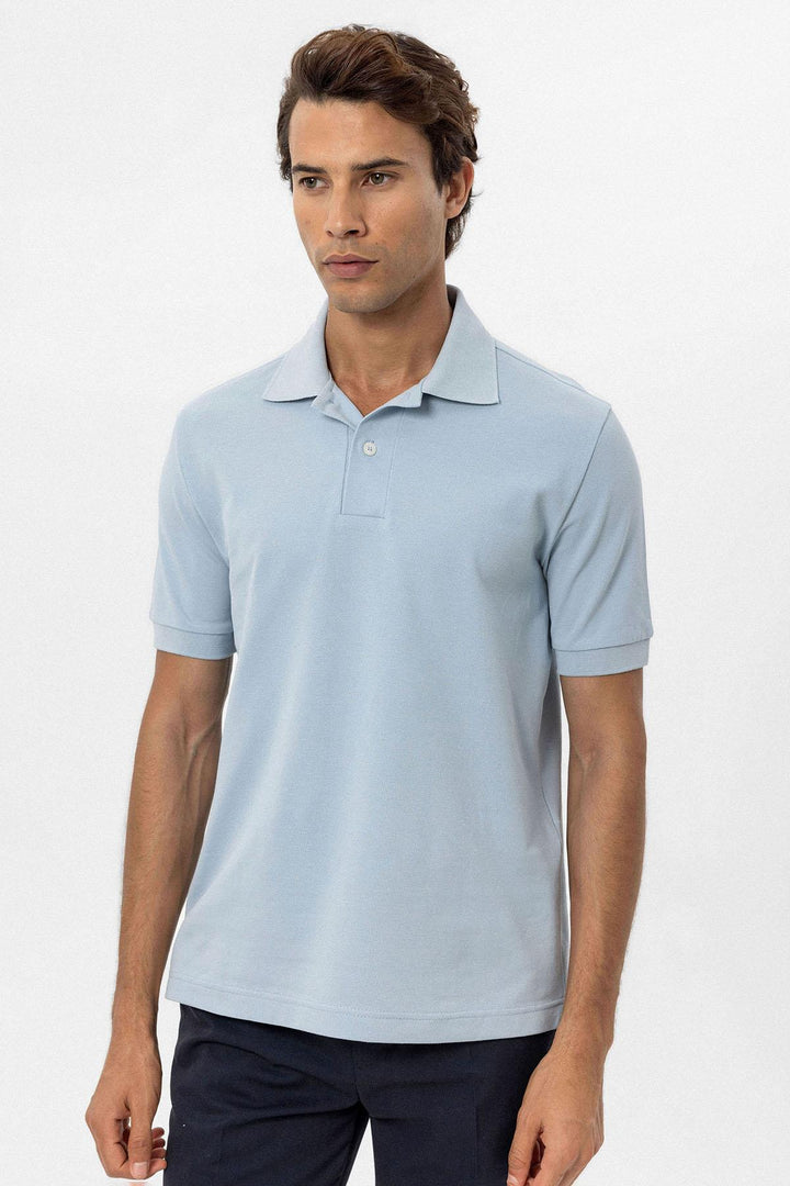 T-shirt col polo bleu pour homme - Wessi