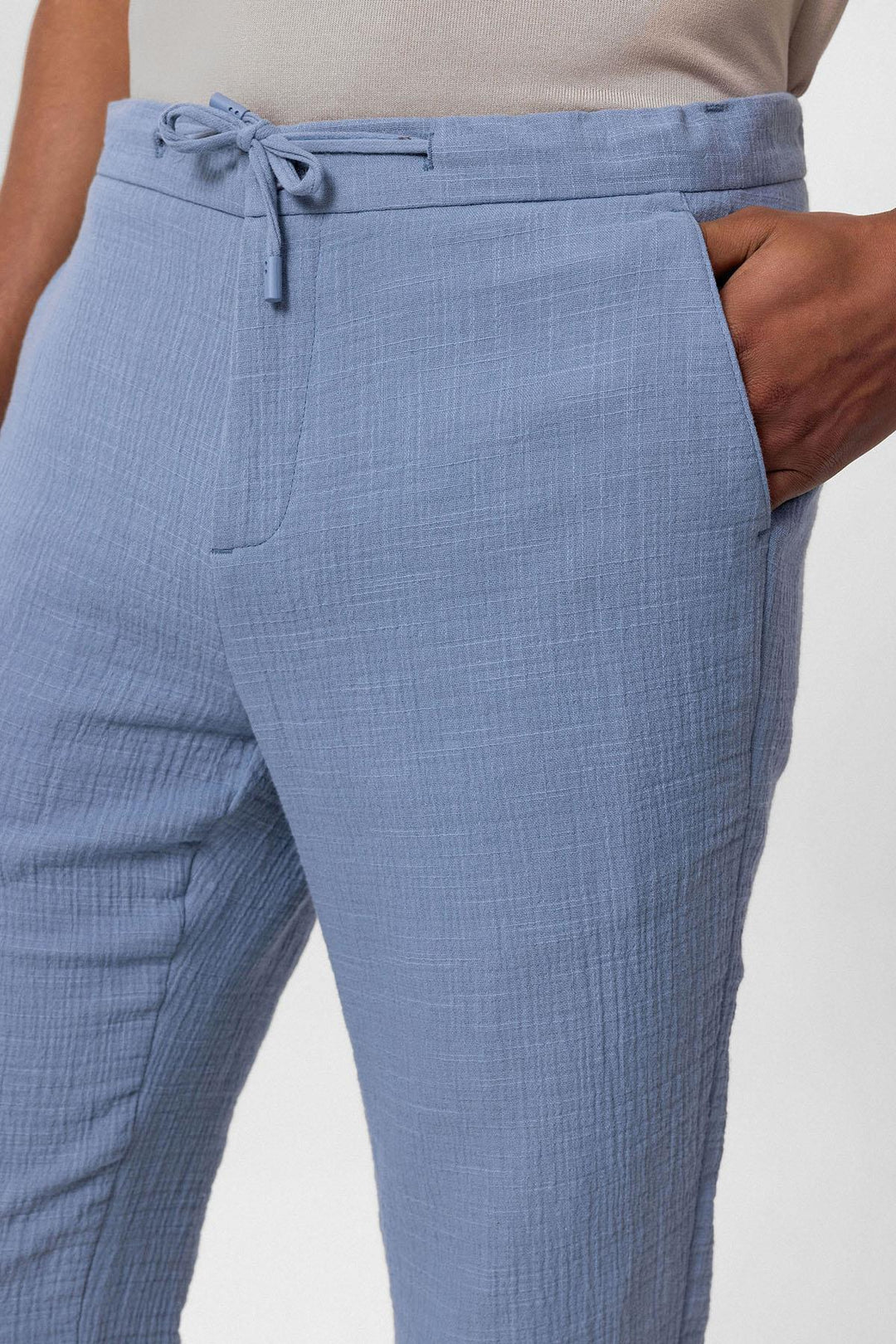 Men's Blue Regular Fit Drawstring Pants - Wessi