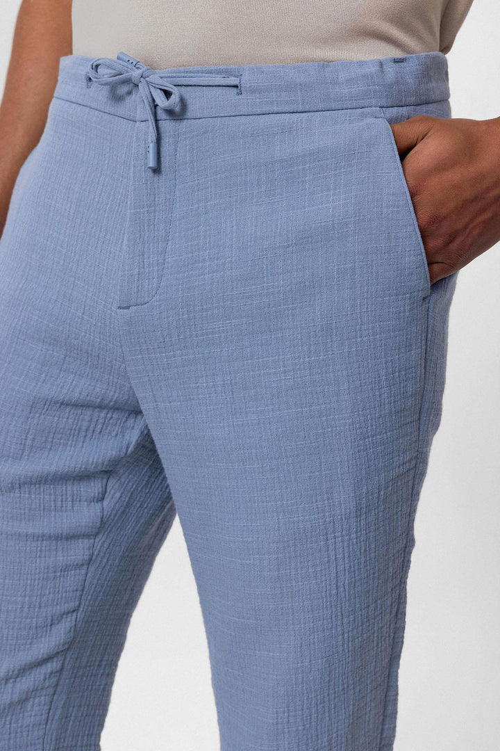 Men's Blue Regular Fit Drawstring Pants - Wessi
