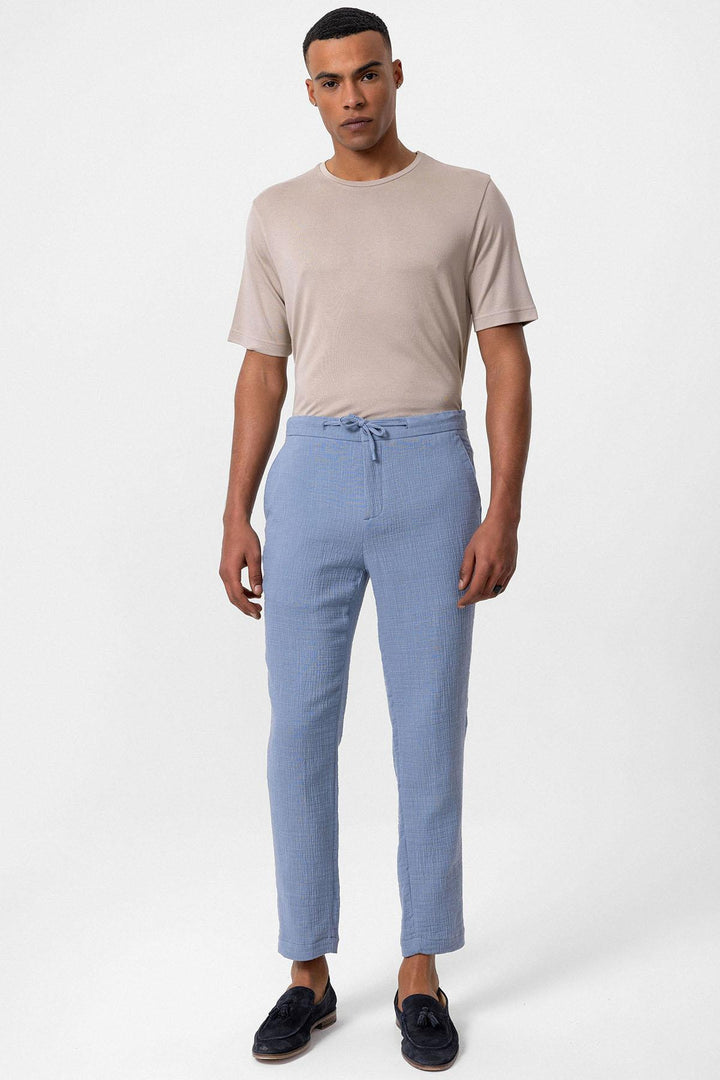Men's Blue Regular Fit Drawstring Pants - Wessi