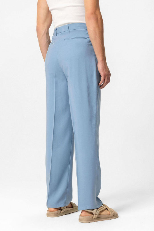 Men's Blue High-Waist Pleated Baggy Pants - Wessi