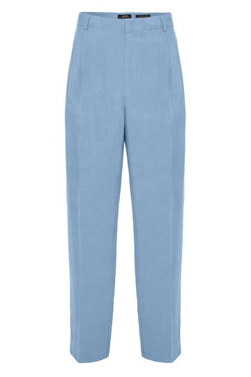 Men's Blue High-Waist Pleated Baggy Pants - Wessi