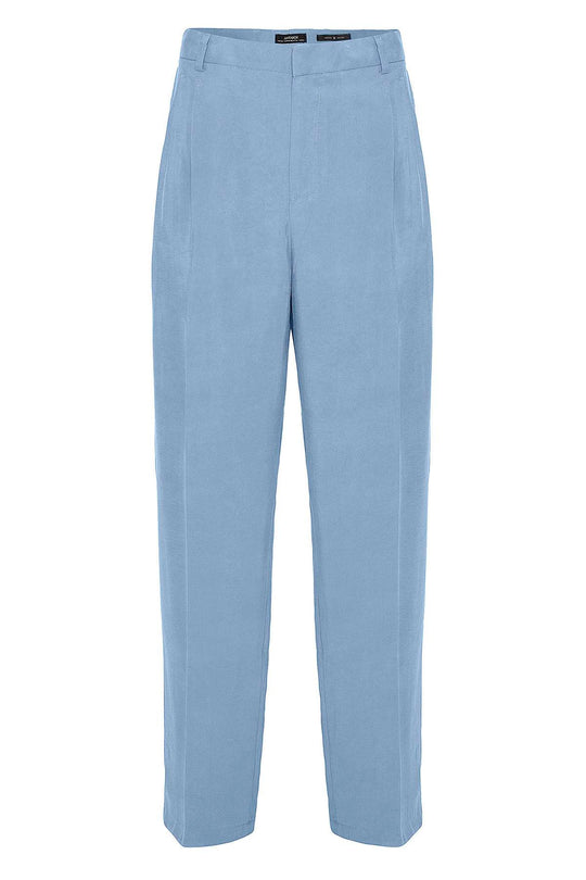 Men's Blue High-Waist Pleated Baggy Pants - Wessi