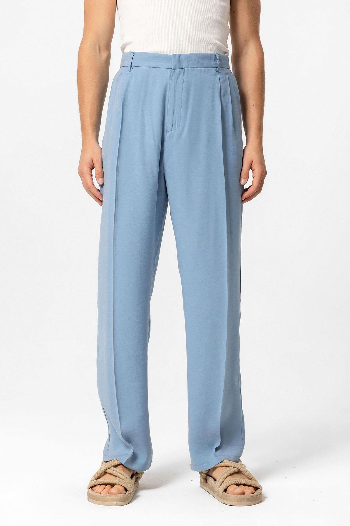 Men's Blue High-Waist Pleated Baggy Pants - Wessi – Wessi