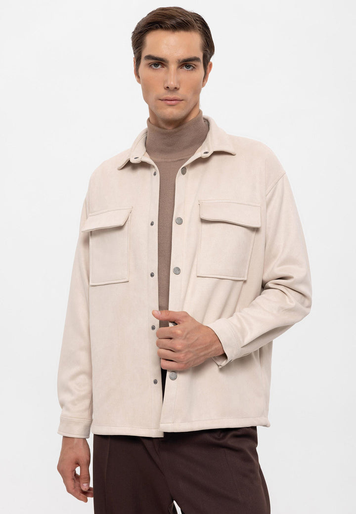 Men's Stone Suede Regular Fit  Shirt with Metal Buttons - Wessi