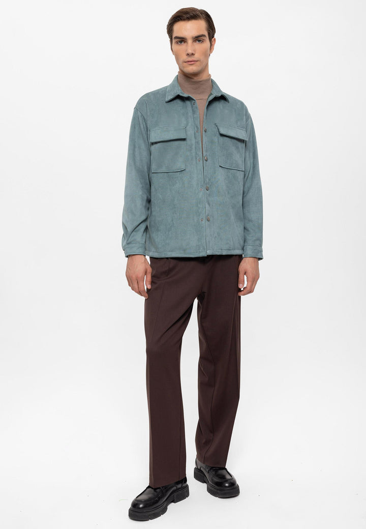 Men's Mint Suede Regular Fit  Shirt with Metal Buttons - Wessi