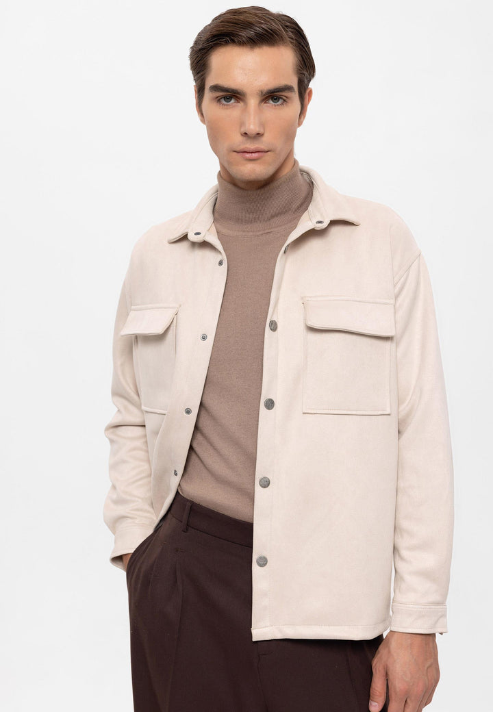 Men's Stone Suede Regular Fit  Shirt with Metal Buttons - Wessi