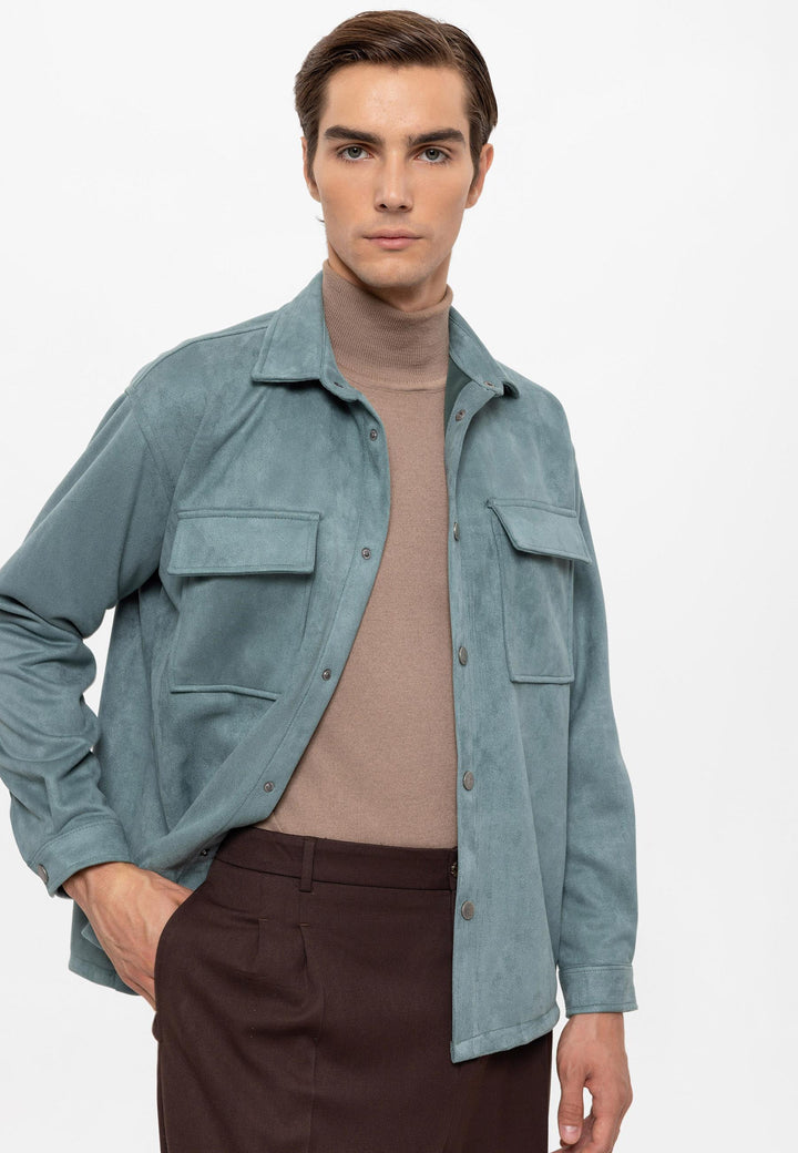 Men's Mint Suede Regular Fit  Shirt with Metal Buttons - Wessi