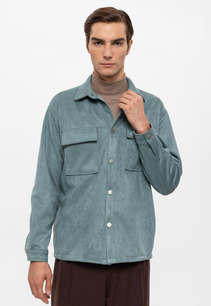 Men's Mint Suede Regular Fit  Shirt with Metal Buttons - Wessi