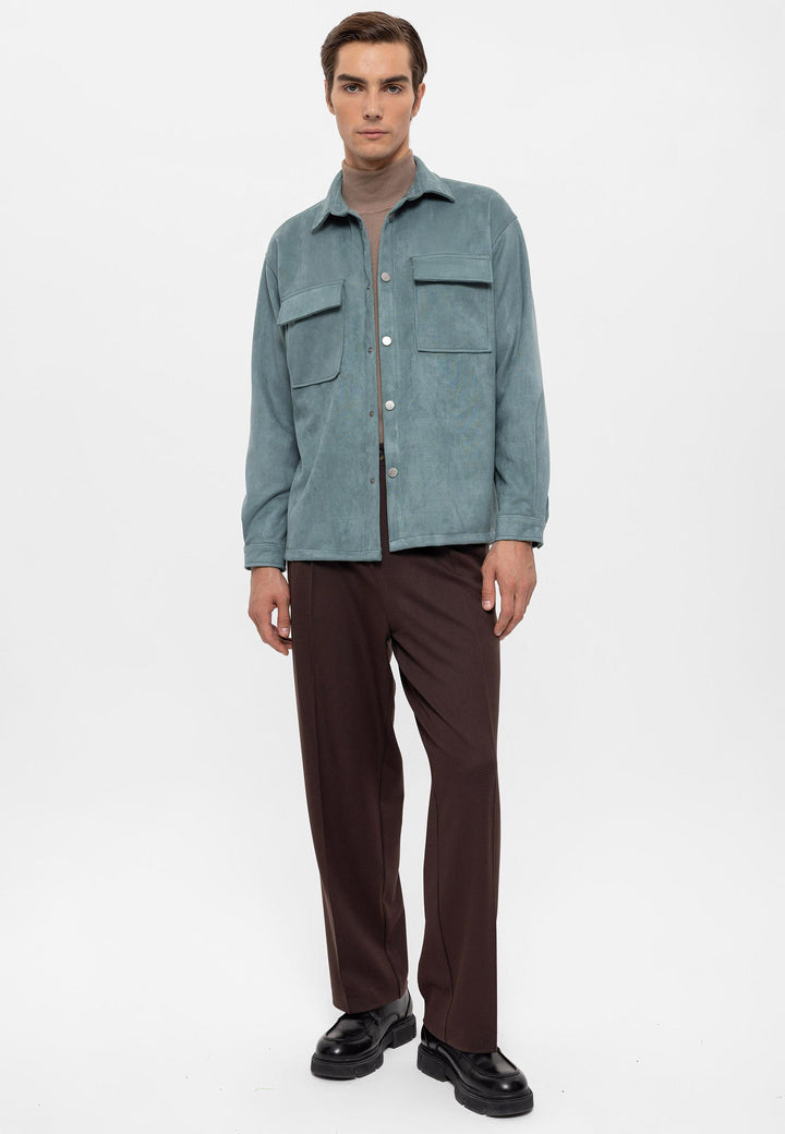 Men's Mint Suede Regular Fit  Shirt with Metal Buttons - Wessi