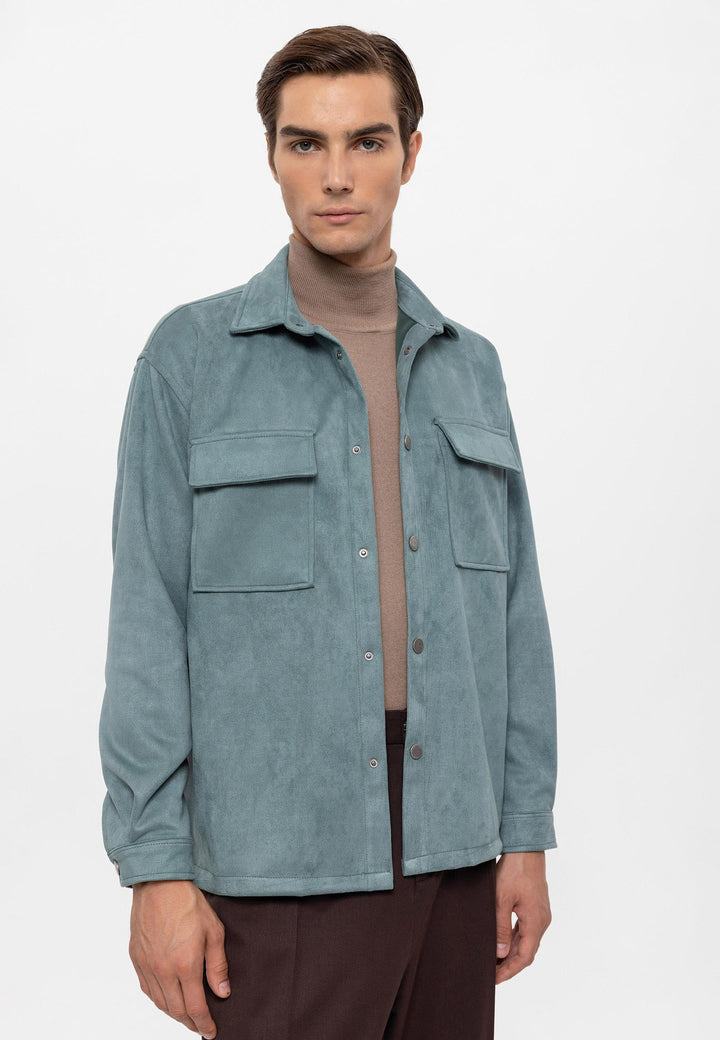 Men's Mint Suede Regular Fit  Shirt with Metal Buttons - Wessi