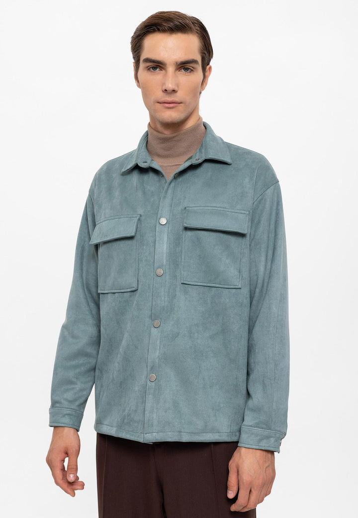 Men's Mint Suede Regular Fit  Shirt with Metal Buttons - Wessi