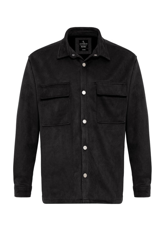 Men's Black Suede Regular Fit  Shirt with Metal Buttons - Wessi