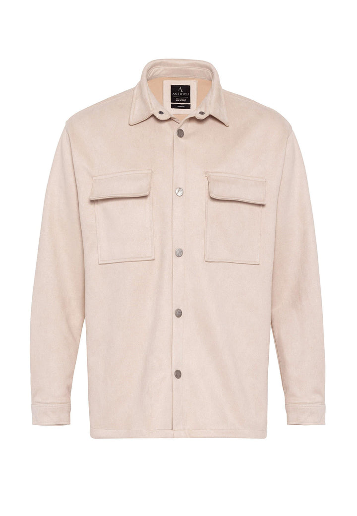 Men's Stone Suede Regular Fit  Shirt with Metal Buttons - Wessi