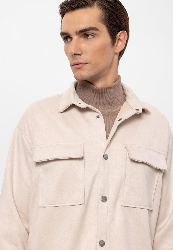 Men's Stone Suede Regular Fit  Shirt with Metal Buttons - Wessi