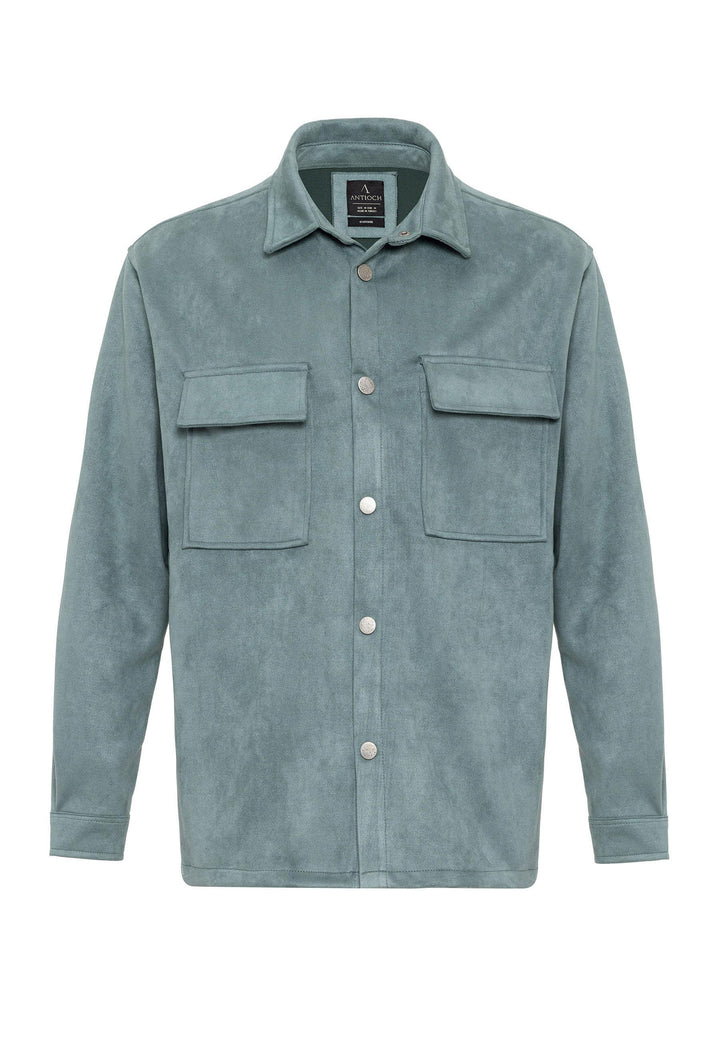 Men's Mint Suede Regular Fit  Shirt with Metal Buttons - Wessi