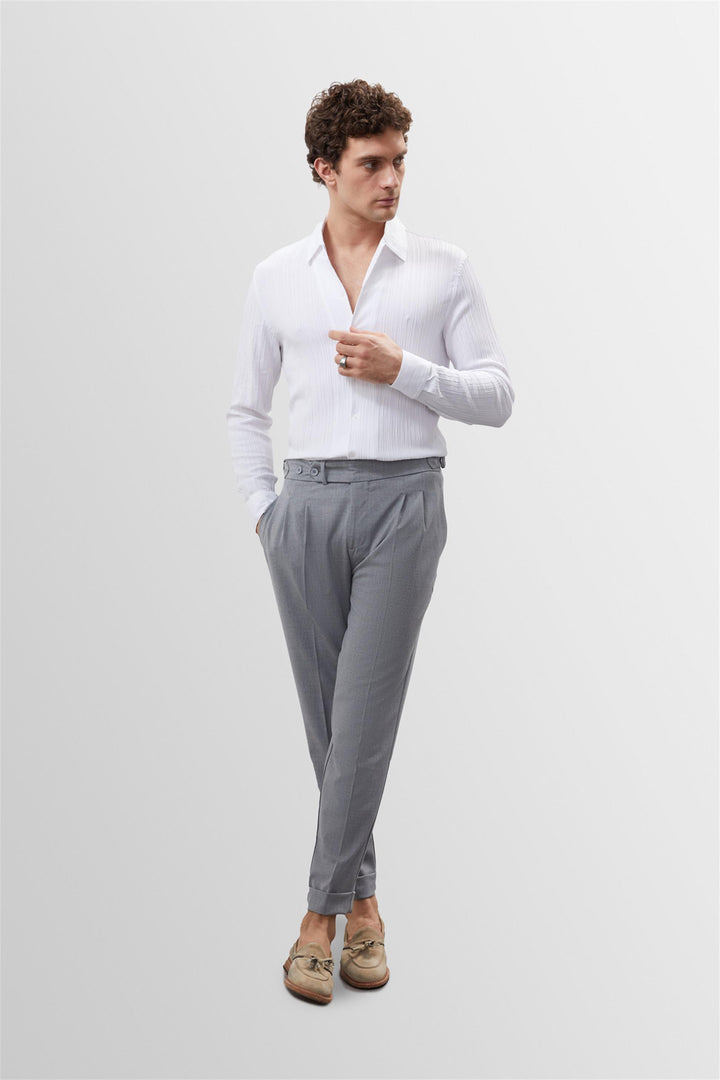 Camicia slim fit in tessuto di mussola bianca da uomo - Wessi