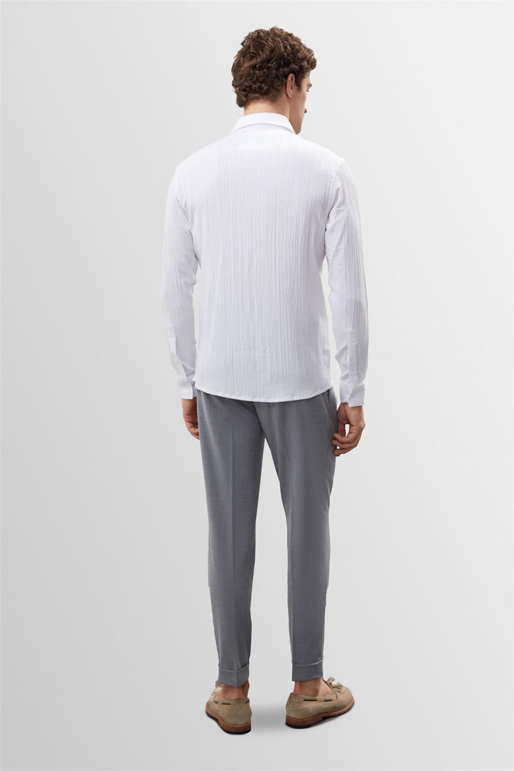 Camicia slim fit in tessuto di mussola bianca da uomo - Wessi