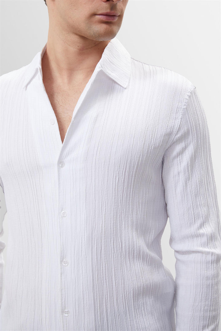 Camicia slim fit in tessuto di mussola bianca da uomo - Wessi
