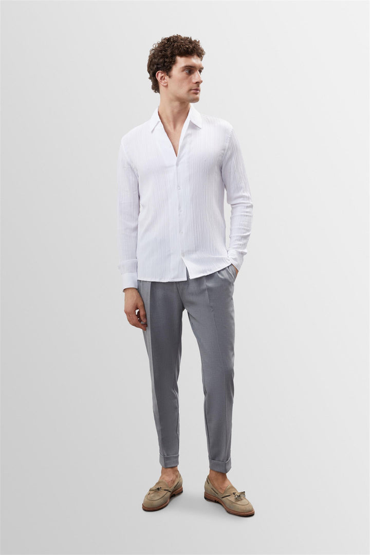 Camicia slim fit in tessuto di mussola bianca da uomo - Wessi