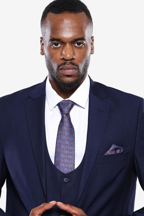 Однотонный костюм-тройка темно-синего цвета с жилетом | Весс