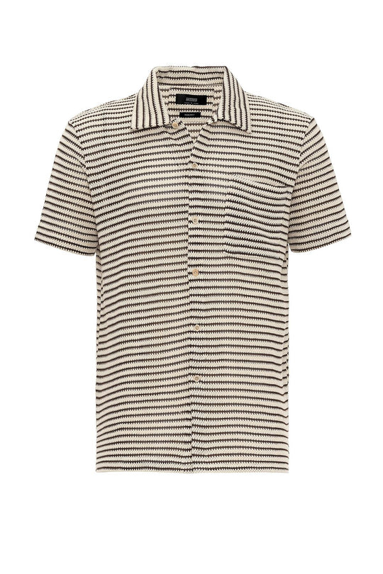 Men's Brown Knit Striped Short Sleeve  Shirt - Wessi