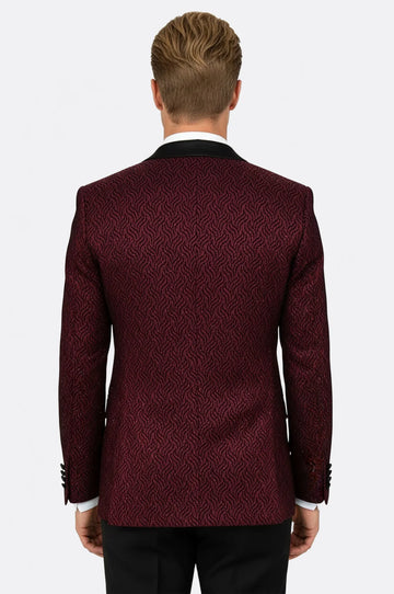Patterned Burgundy Men's Tuxedo Jacket - Wessi