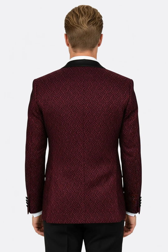 Patterned Burgundy Men's Tuxedo Jacket - Wessi
