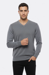Dot Patterned V Neck Grey Sweater - Wessi
